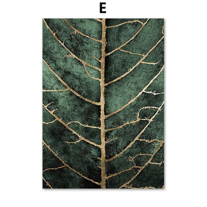 Abstract Golden Leaves Monstera Wall Art Canvas