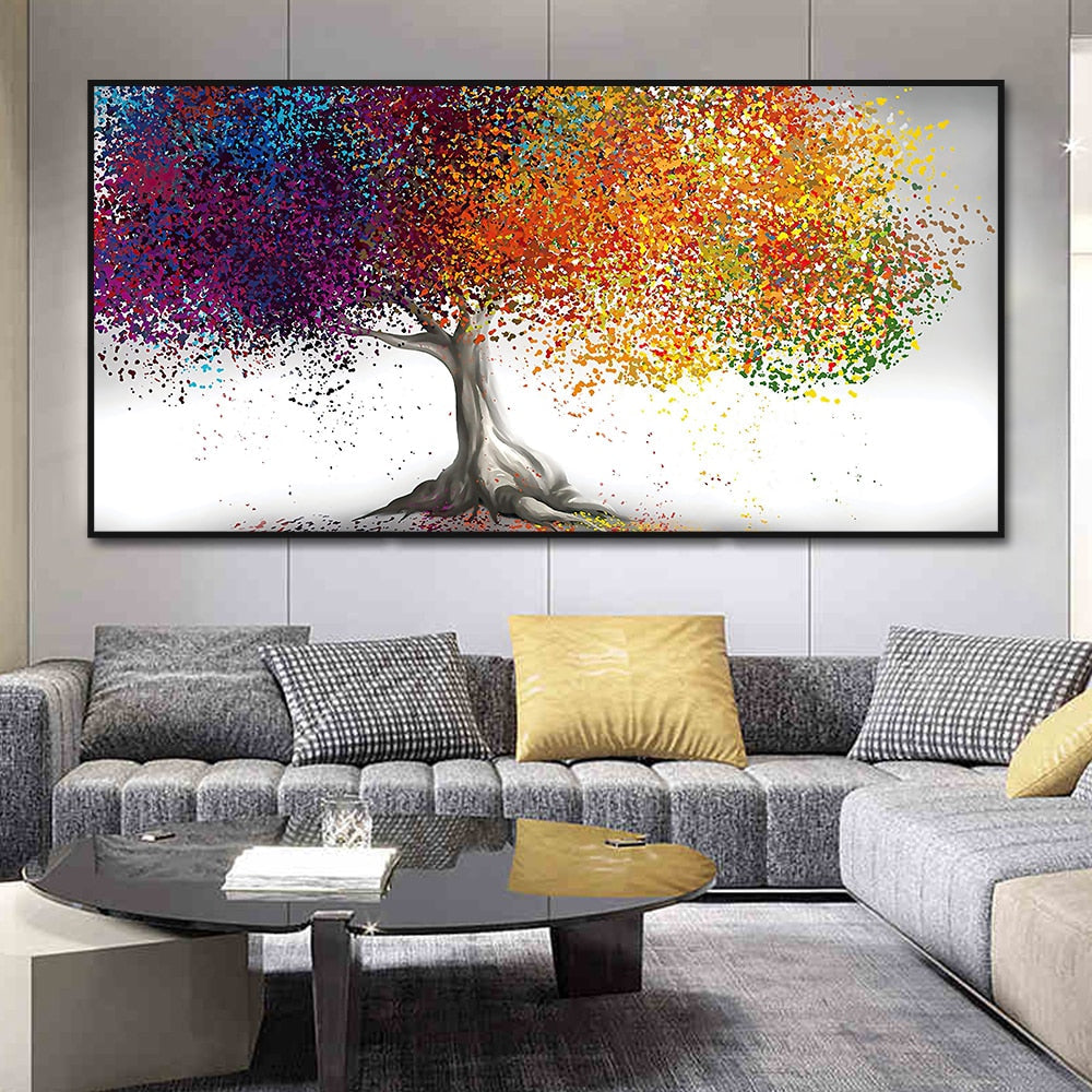 Abstract Colorful Tree Canvas Art