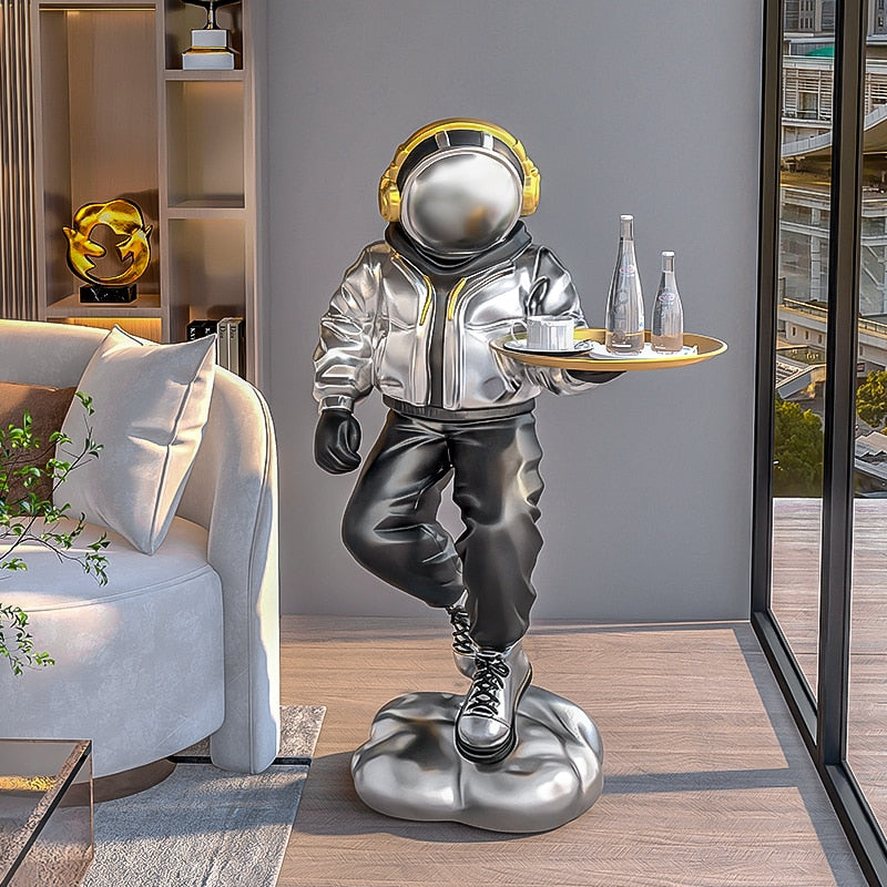 Astronaut Silver Hoodie Floor Statue with Tray