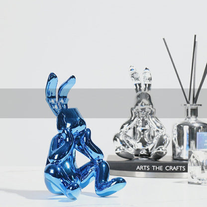 Electroplating Silver Blue Rabbit Figurine