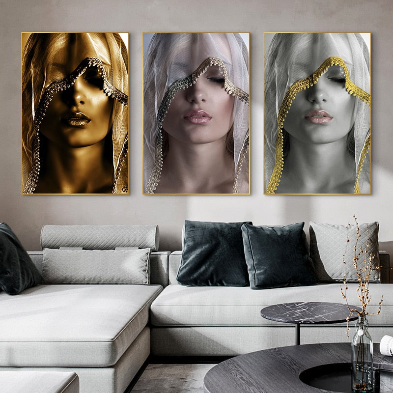 Gold Woman Oil Painting Wall Art Canvas