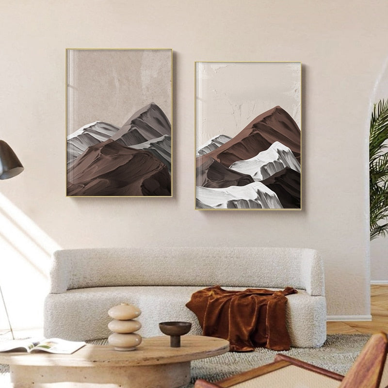 Abstract Brown Gray Mountains Canvas Art