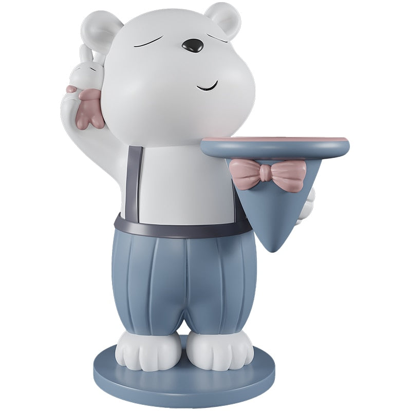 Cute Polar Bear Hat Statue with Tray