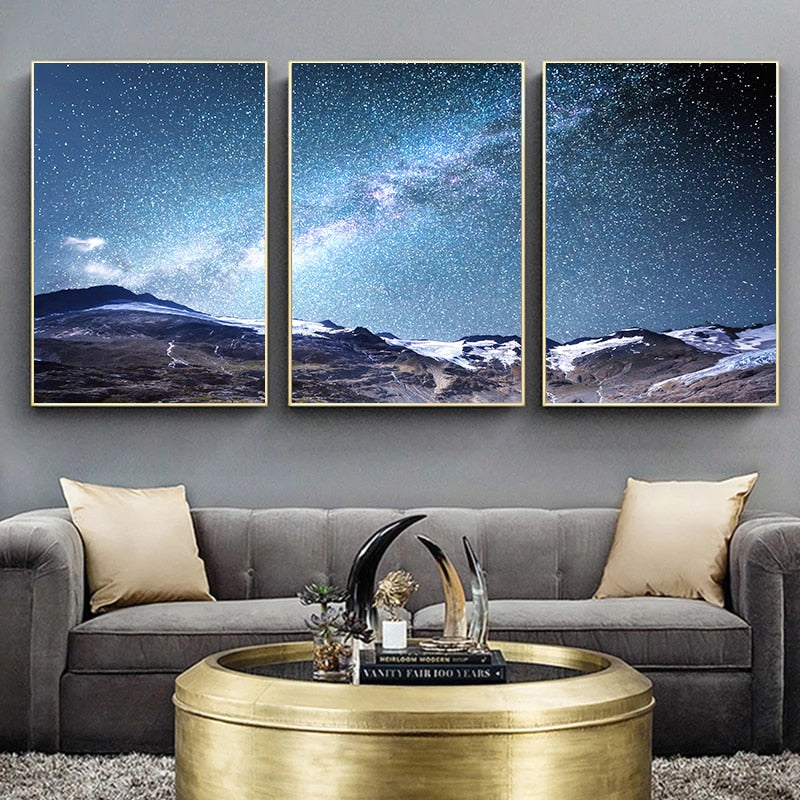 Starry Night Sky Landscape Canvas Art