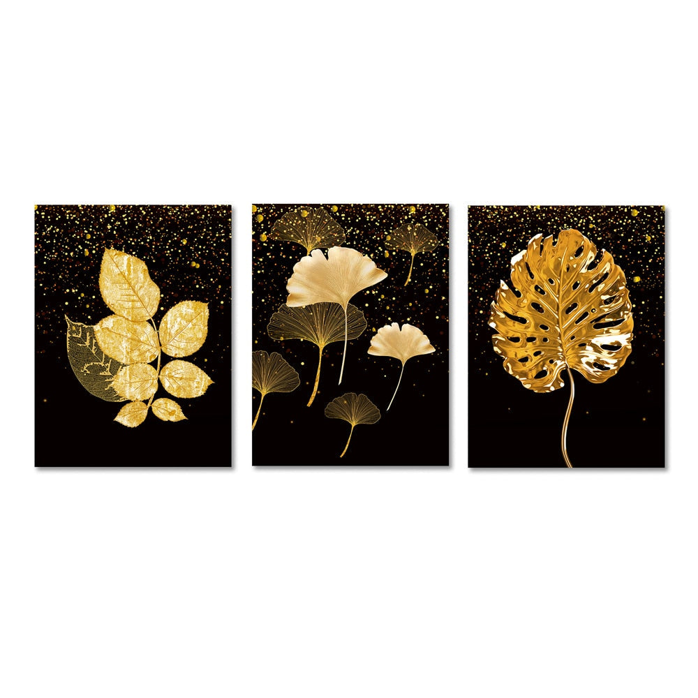 Black Gold Ginkgo Leaf Canvas Art