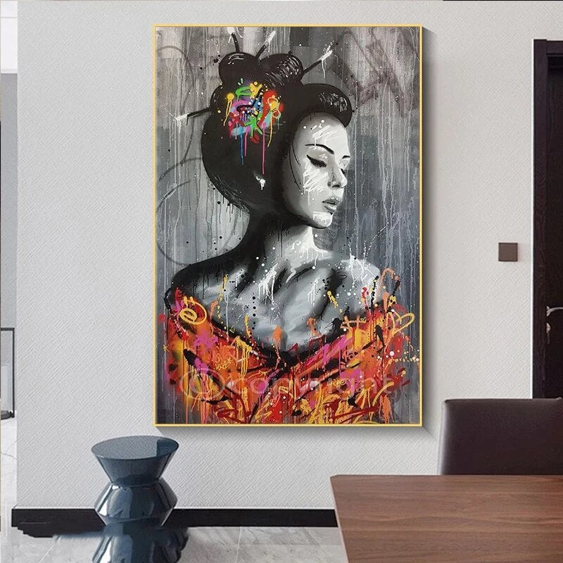 Graffiti Japanese Woman Canvas Art