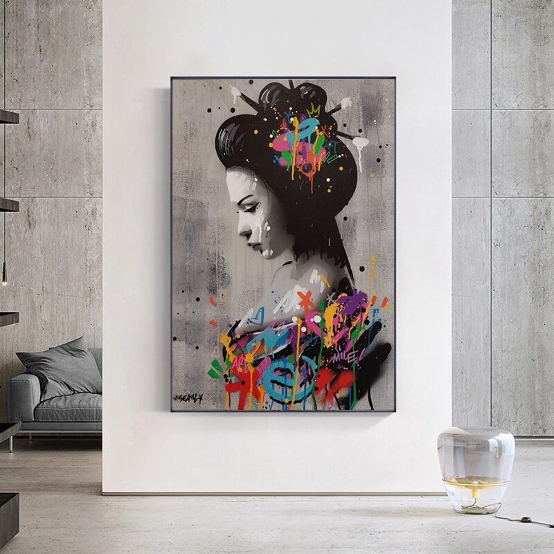 Graffiti Japanese Woman Canvas Art