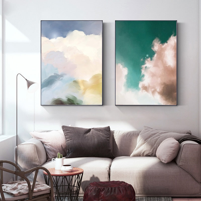 Pink White Clouds Canvas Art