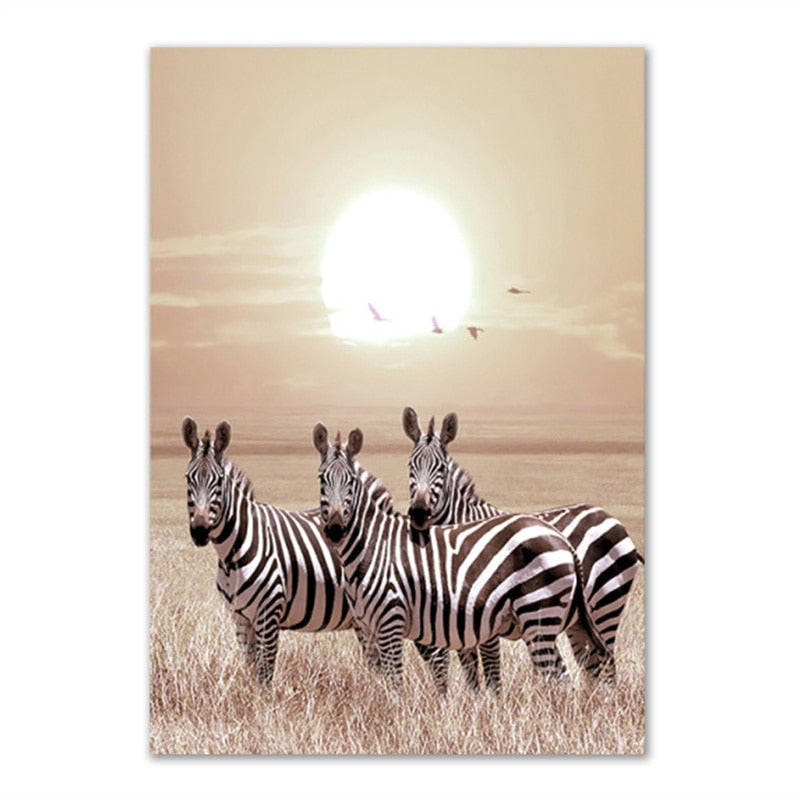 Animals in African Grassland Canvas Art