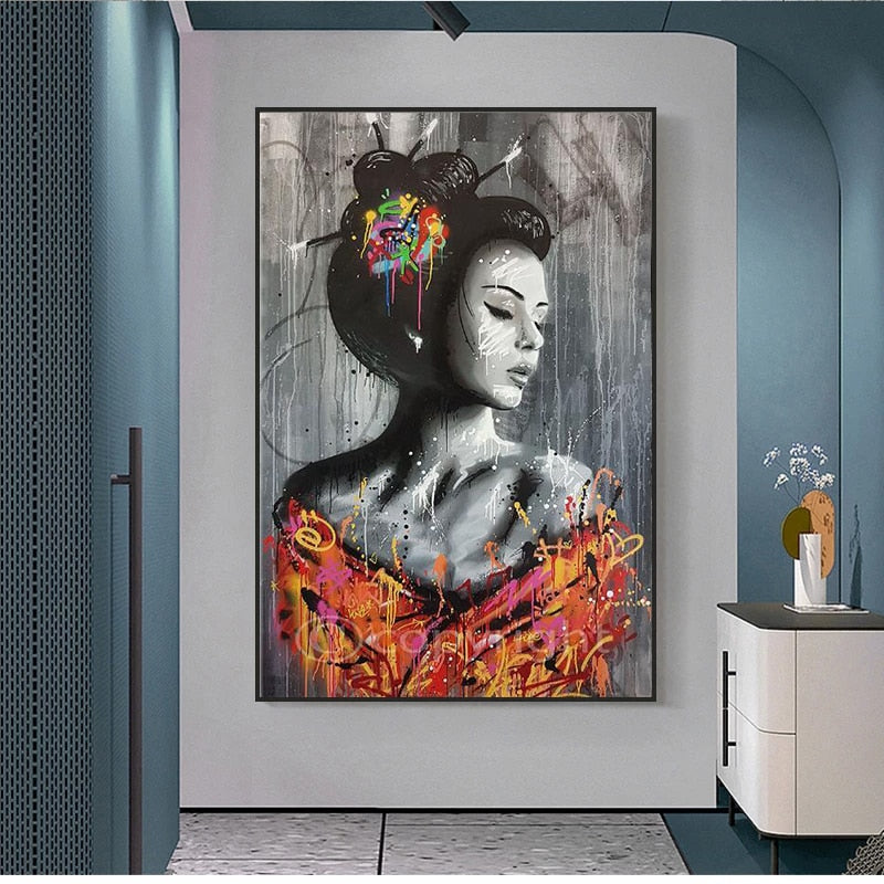 Graffiti Japanese Woman Canvas Art