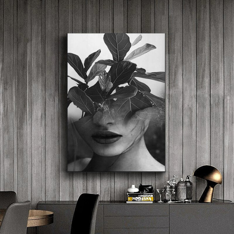 Black and White Women Face with Landscape Canvas Art