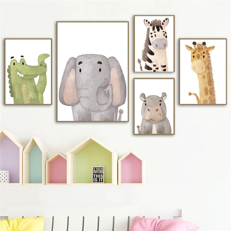 Lion Elephant Giraffe Crocodile Zebra Nursery Canvas Art