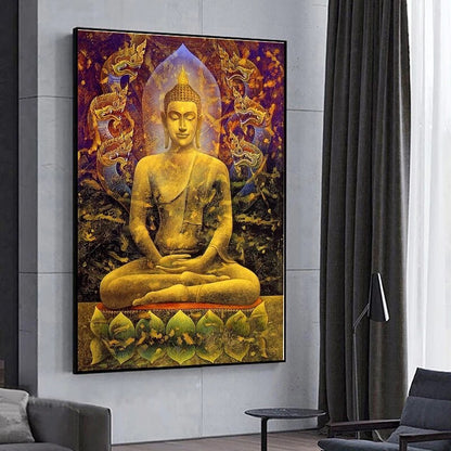 Golden Buddha Statue Dragon Canvas Art