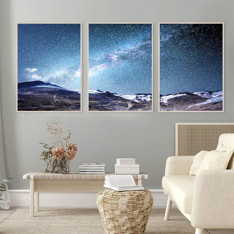 Starry Night Sky Landscape Canvas Art