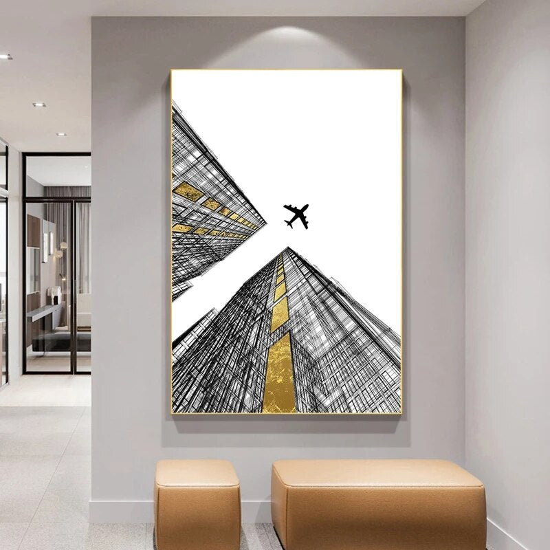 Building Flying Airplane Canvas Art