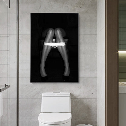 Black and White Sexy Girl on The Toilet Canvas Art