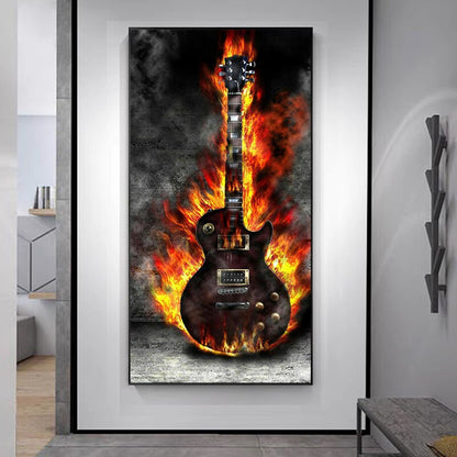 Burning Electric Guitar Canvas Art