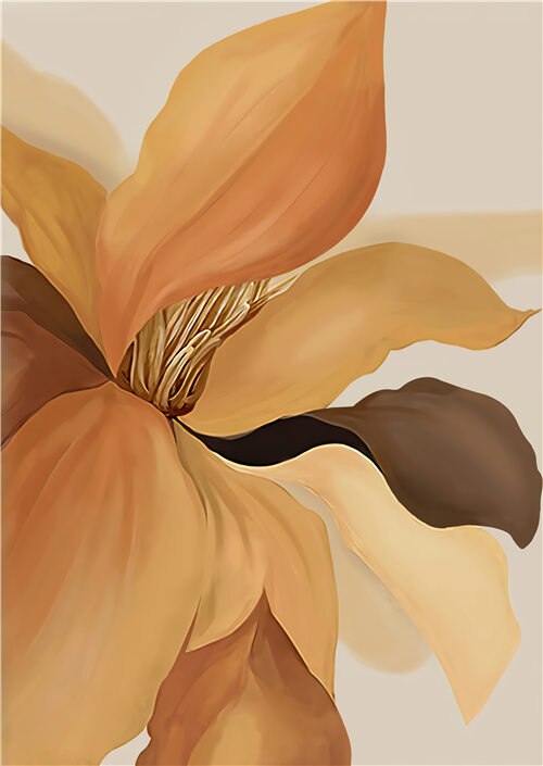 Beige Orange Peony Flower Canvas Art