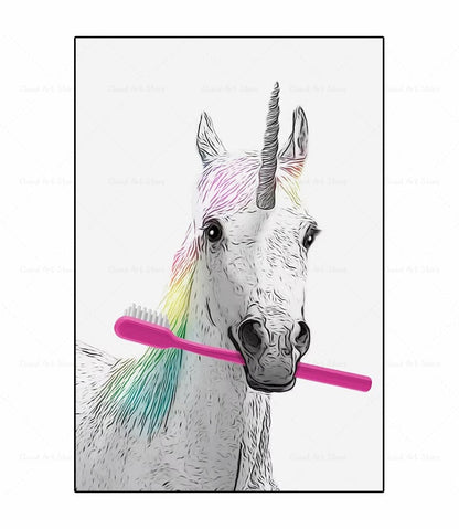 Black and White Animal Brushing Teeth Canvas Art