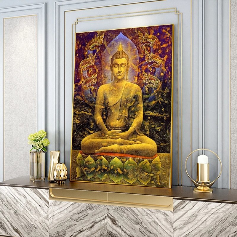 Golden Buddha Statue Dragon Canvas Art