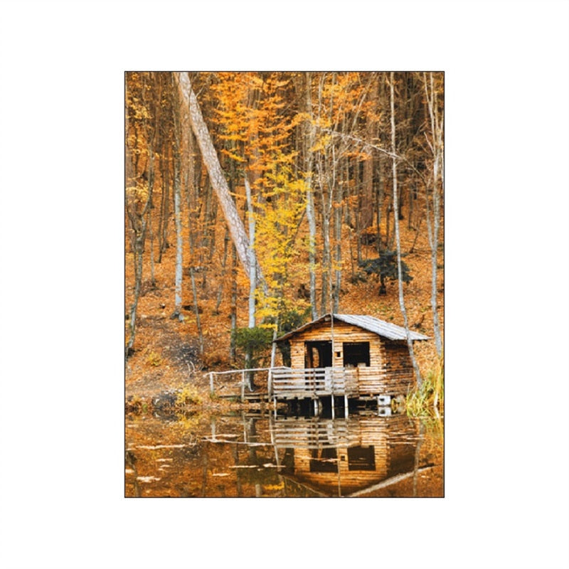 Autumn Forest Pumpkin Maple Leaves Canvas Art