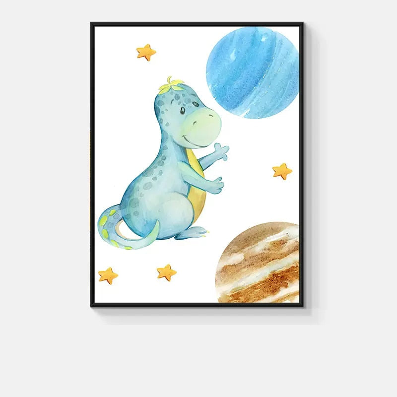 Cartoon Cute Colorful Dinosaur Nursery Wall Art Canvas