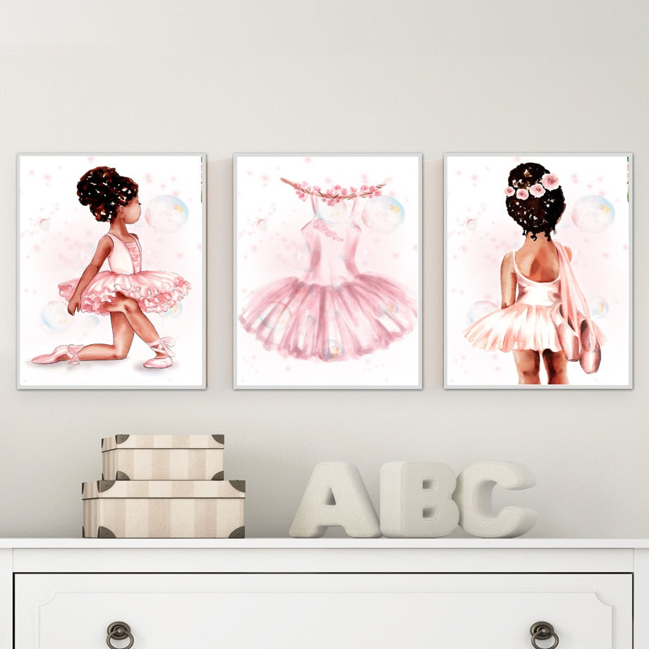 Cute Girl Pink Ballet Swan Canvas Art