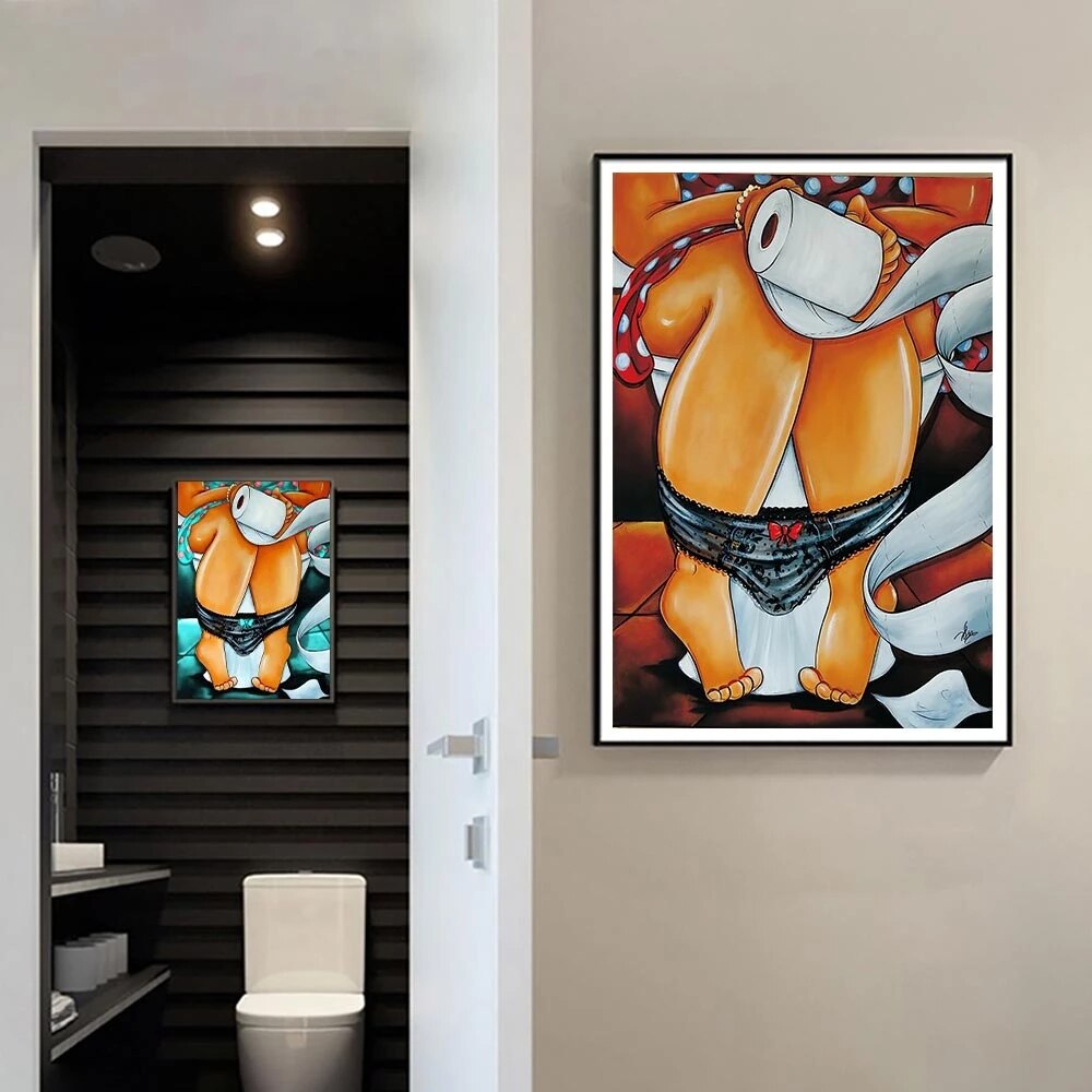 Woman In The Toilet Funny Canvas Art