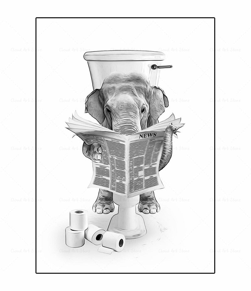 Black and White Animal Funny Bathroom Canvas Art