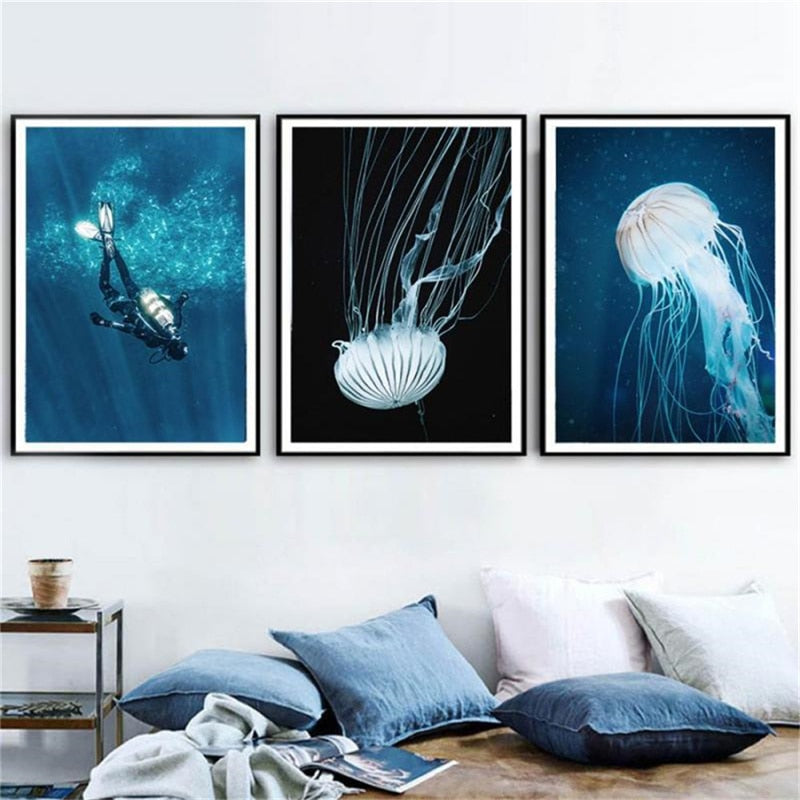 Dolphin Jellyfish Turtle Ocean Canvas Art