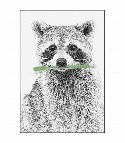 Black and White Animal Brushing Teeth Canvas Art