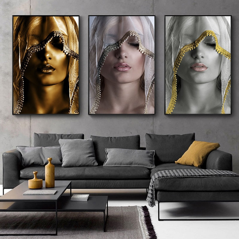 Gold Woman Oil Painting Wall Art Canvas