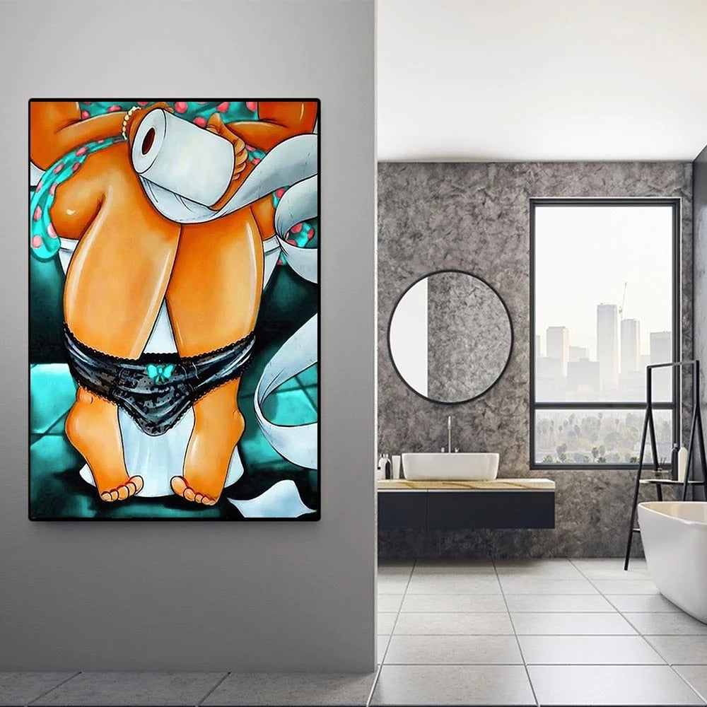 Woman In The Toilet Funny Canvas Art