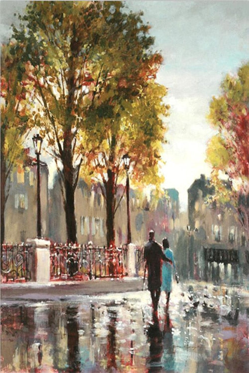 Couple In The Rain Oil Painting Canvas Art