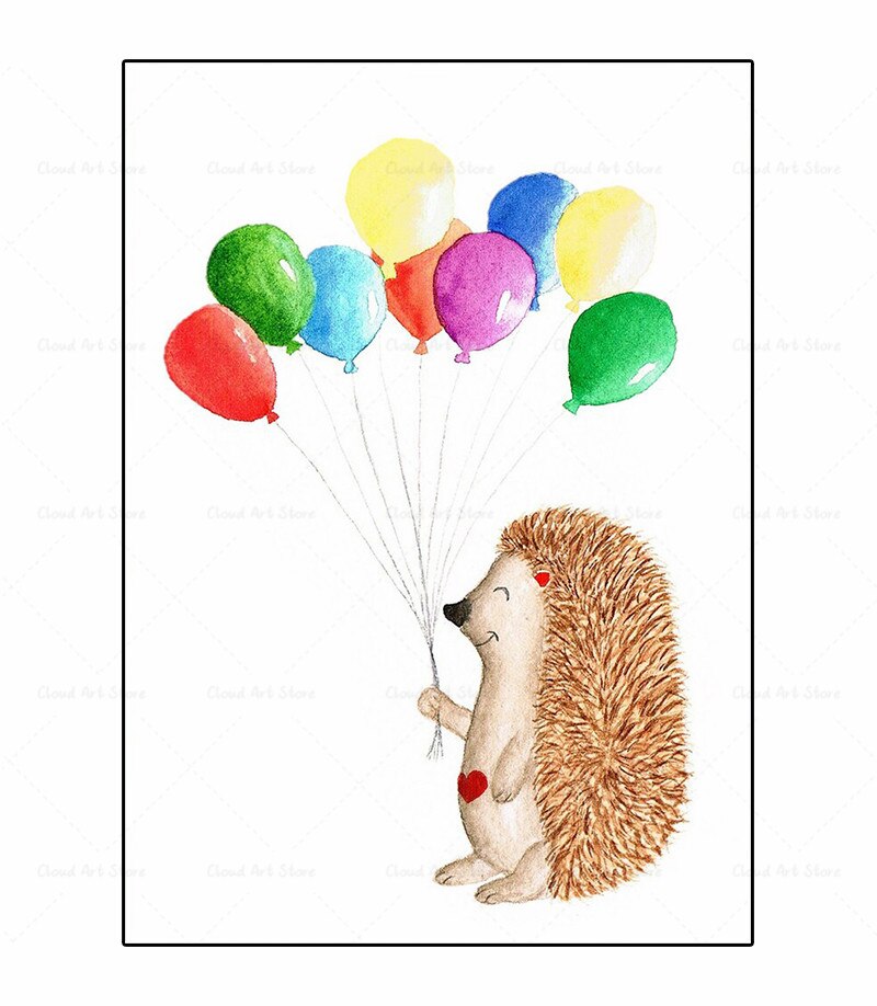 Hot Air Balloon Cartoon Hedgehog Nursery Canvas Art