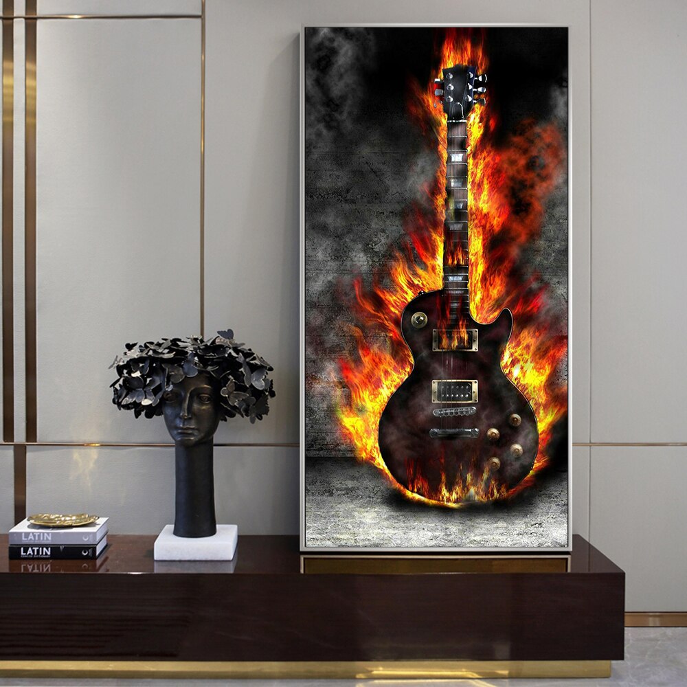 Burning Electric Guitar Canvas Art