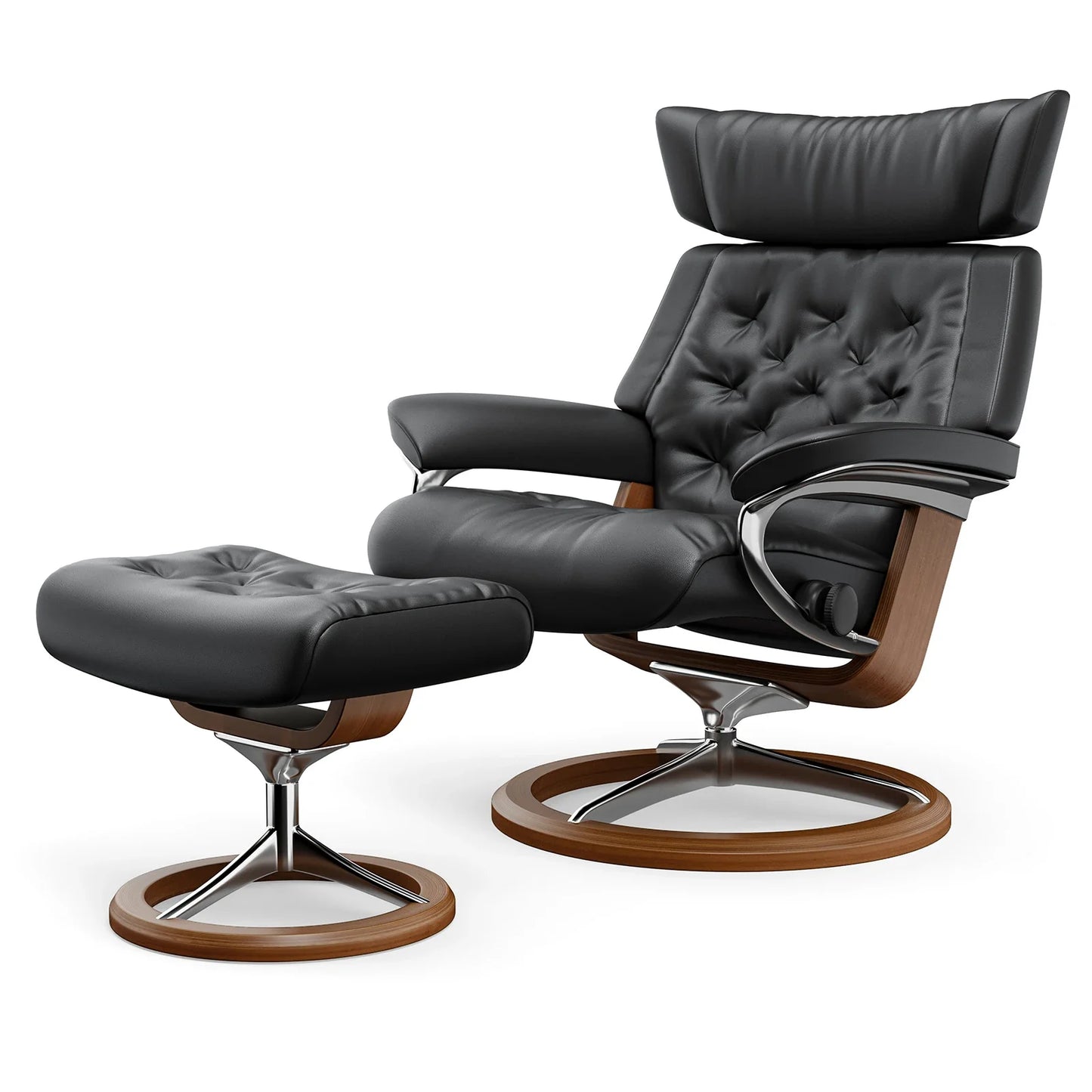 Stressless Ergonomic Genuine Leather Swivel Recliner with Ottoman