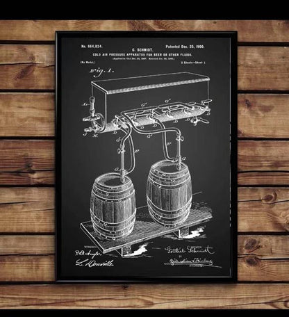 Bar Machine Retro Blueprint Canvas Art