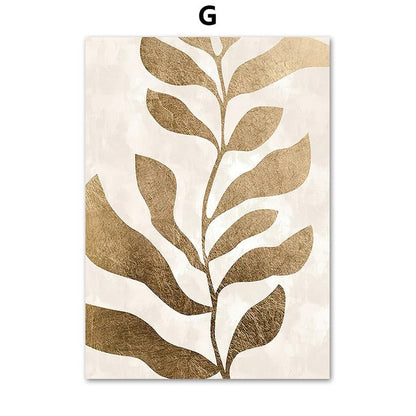 Abstract Golden Leaves Monstera Wall Art Canvas