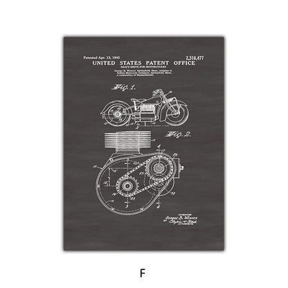 Retro Motorcycle Blueprint Canvas Art