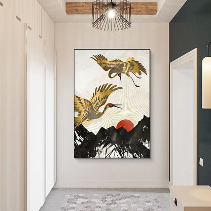 Chinese Style Golden Crane Canvas Art