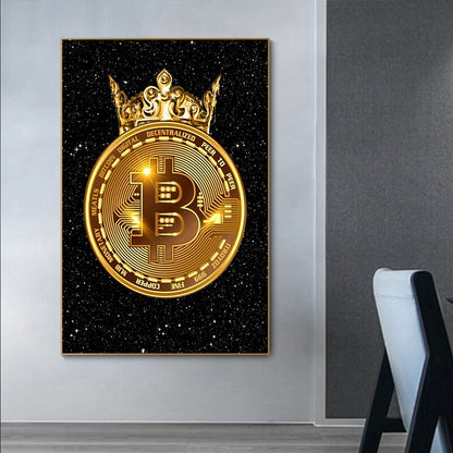 Sparkling Golden Crown Bitcoin Canvas Art