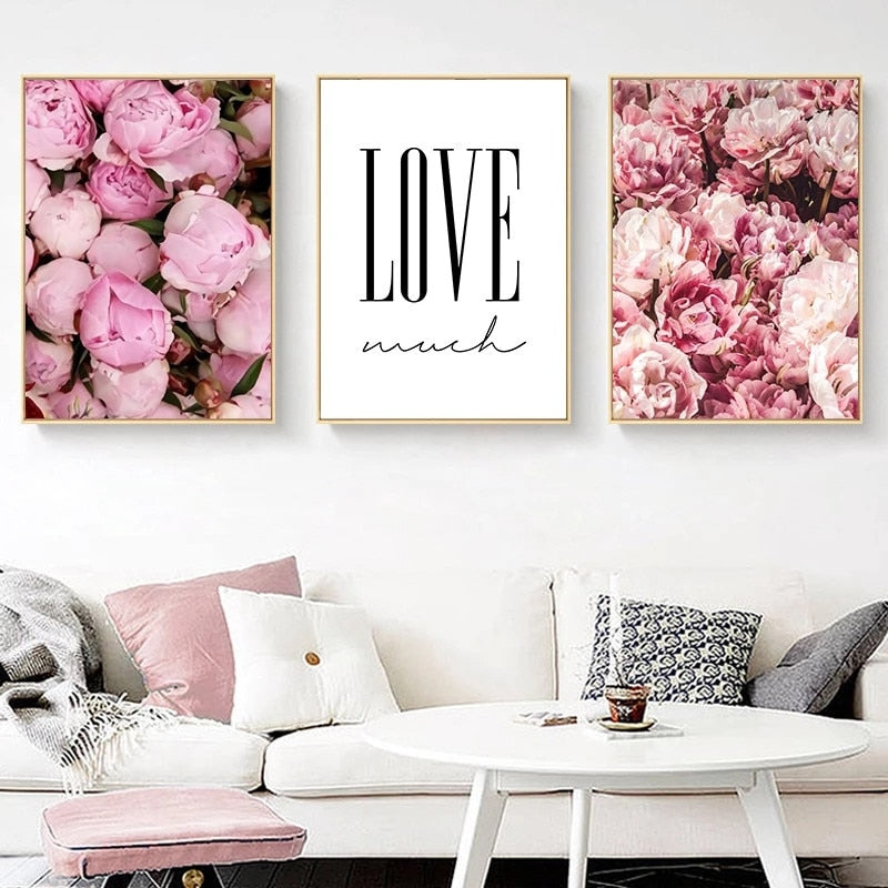 Pink Peony Flower Wall Art Canvas