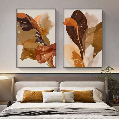 Abstract Beige Brown Gray Feather Flowers Canvas Art