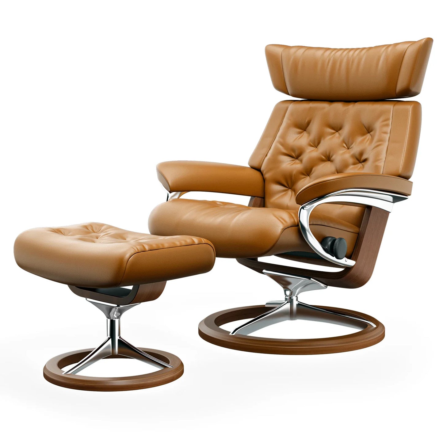 Stressless Ergonomic Genuine Leather Swivel Recliner with Ottoman