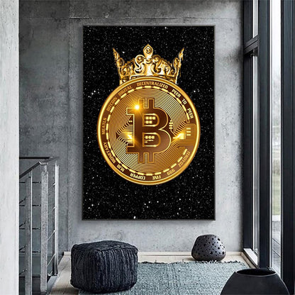 Sparkling Golden Crown Bitcoin Canvas Art