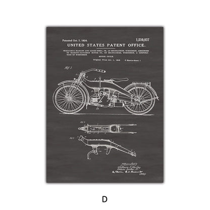 Retro Motorcycle Blueprint Canvas Art