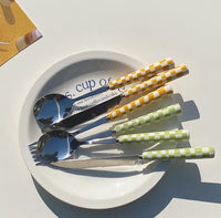 Retro Checkerboard Cutlery Set (3pcs/ Spoon Fork Knife)