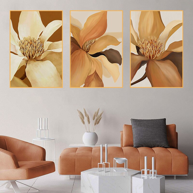 Beige Orange Peony Flower Canvas Art