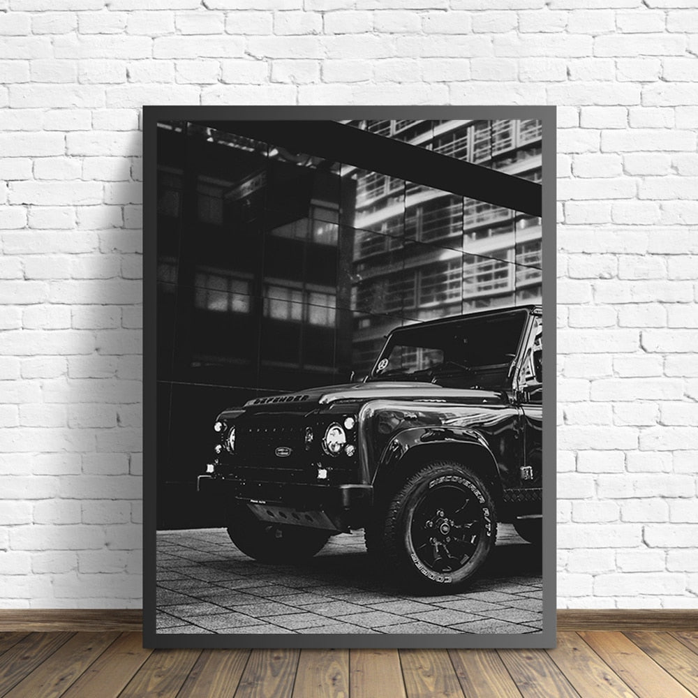 Black and White Paris Champs Elysees Luxury Shop Race Car Canvas Art